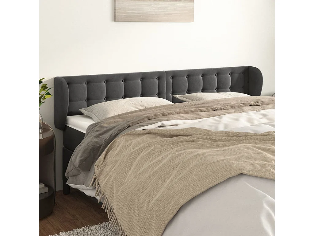 Tête de lit avec oreilles Gris foncé 163x23x78/88 cm Velours