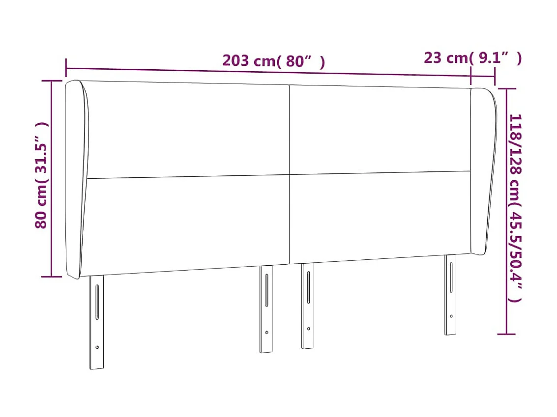 Cabeceira com orelhas Cinza escuro 203x23x118/128 cm Veludo