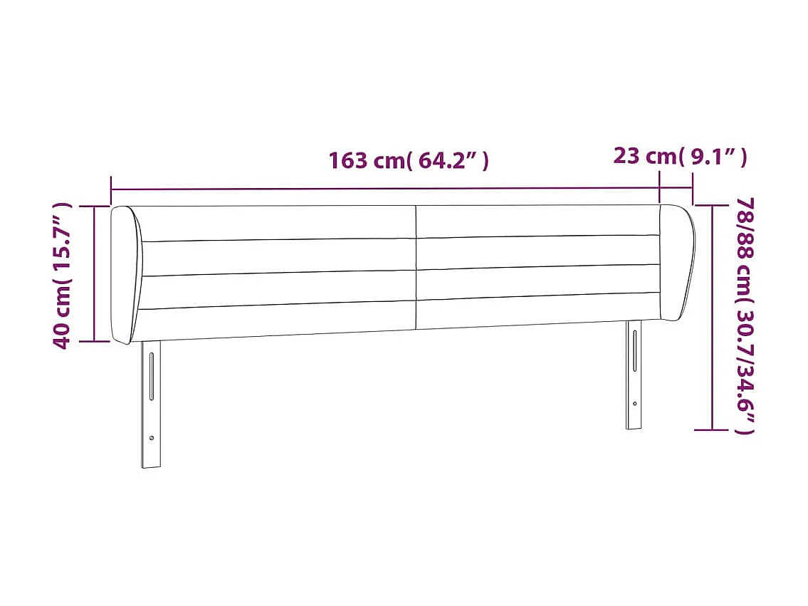 Tête de lit avec oreilles Gris foncé 163x23x78/88 cm Tissu