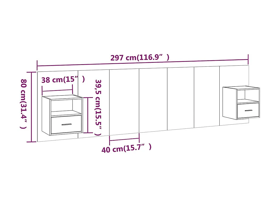 Testiera con armadietti Rovere Sonoma Multistrato