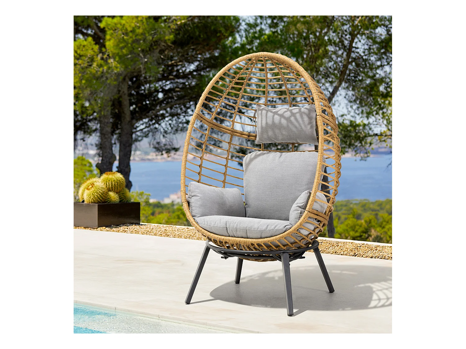 Fauteuil oeuf inclinable en résine tressée - Gris naturel - YOGI - YOGI
