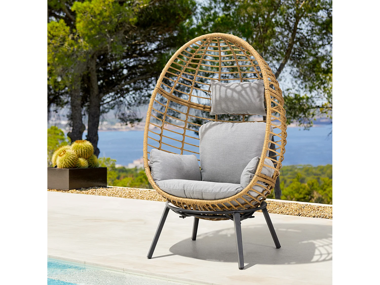 Fauteuil oeuf inclinable en résine tressée - Gris naturel - YOGI - YOGI