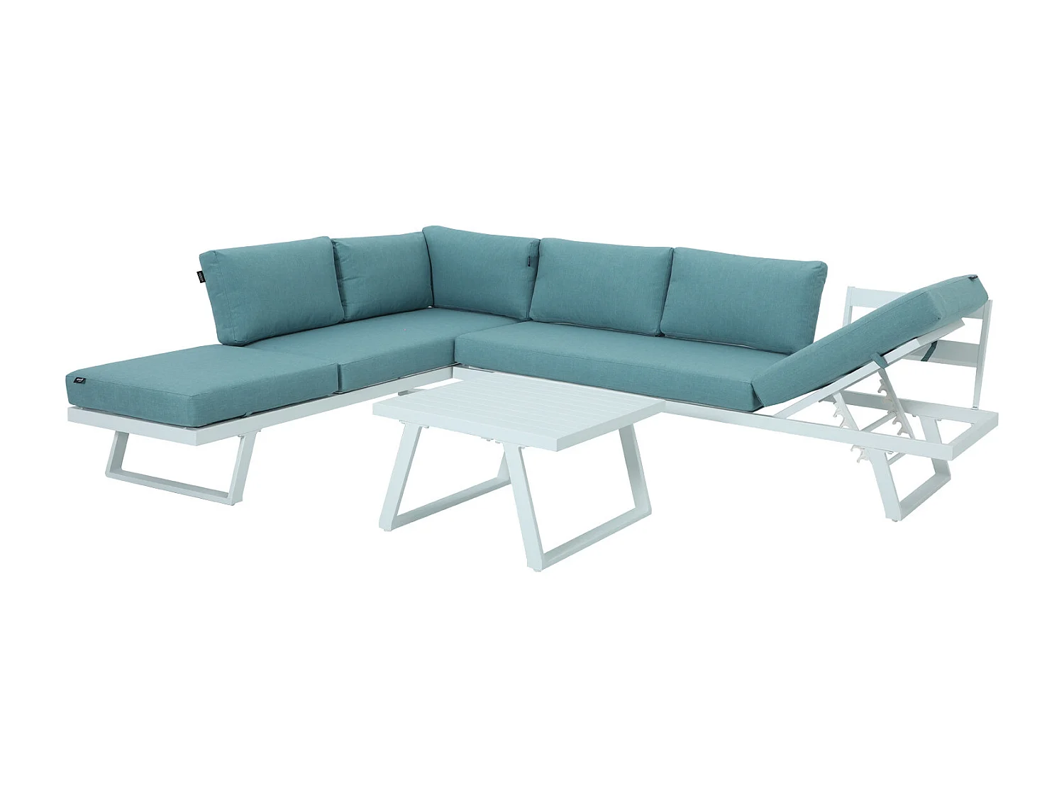 Salon de jardin fonctionnel modulable en aluminium design - blanc vert - HELIOS