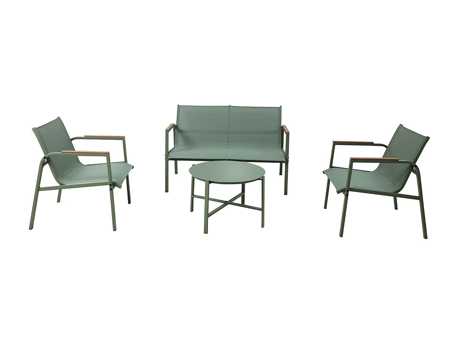 Salon de jardin en acier et textilène - Ensemble 4 places - Vert - CAMILLE