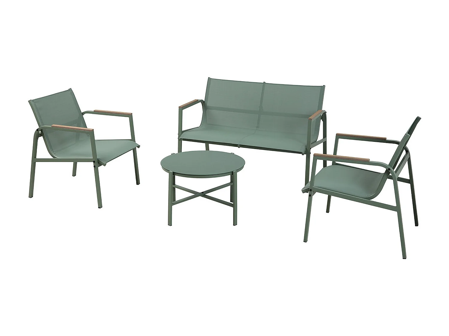 Salon de jardin en acier et textilène - Ensemble 4 places - Vert - CAMILLE