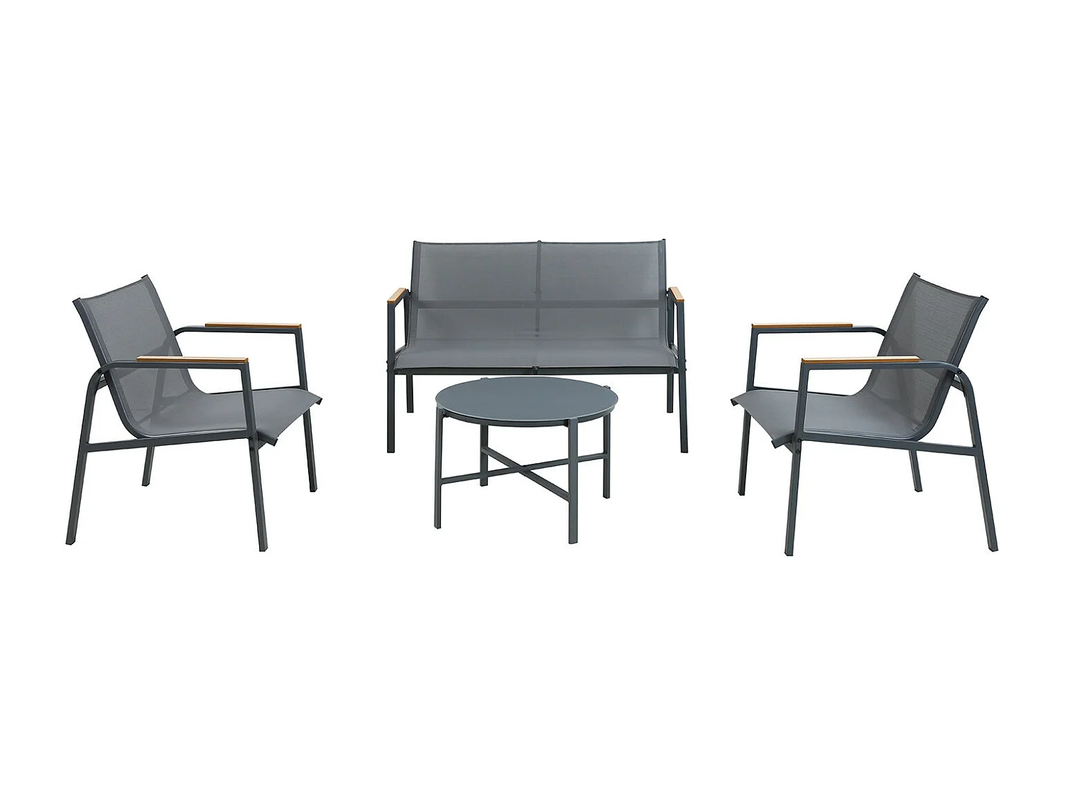 Salon de jardin en acier et textilène - Ensemble 4 places - Gris - CAMILLE