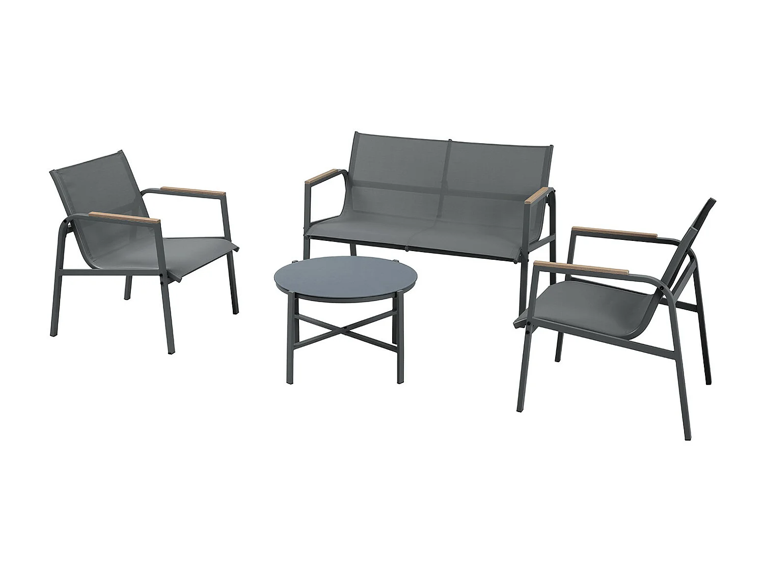 Salon de jardin en acier et textilène - Ensemble 4 places - Gris - CAMILLE