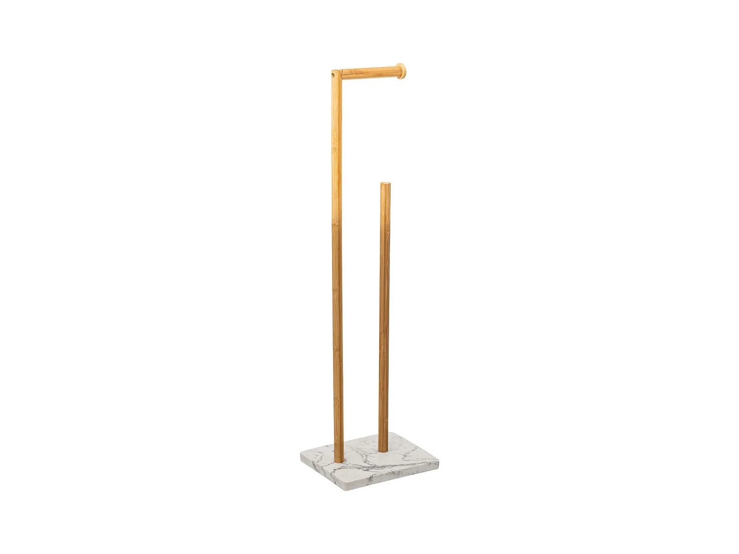 Dérouleur papier toilette WC avec réserve en Bambou et résine Blanc marbré H 78 cm