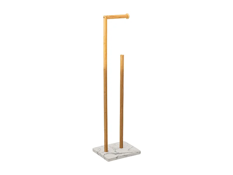 Dérouleur papier toilette WC avec réserve en Bambou et résine Blanc marbré H 78 cm