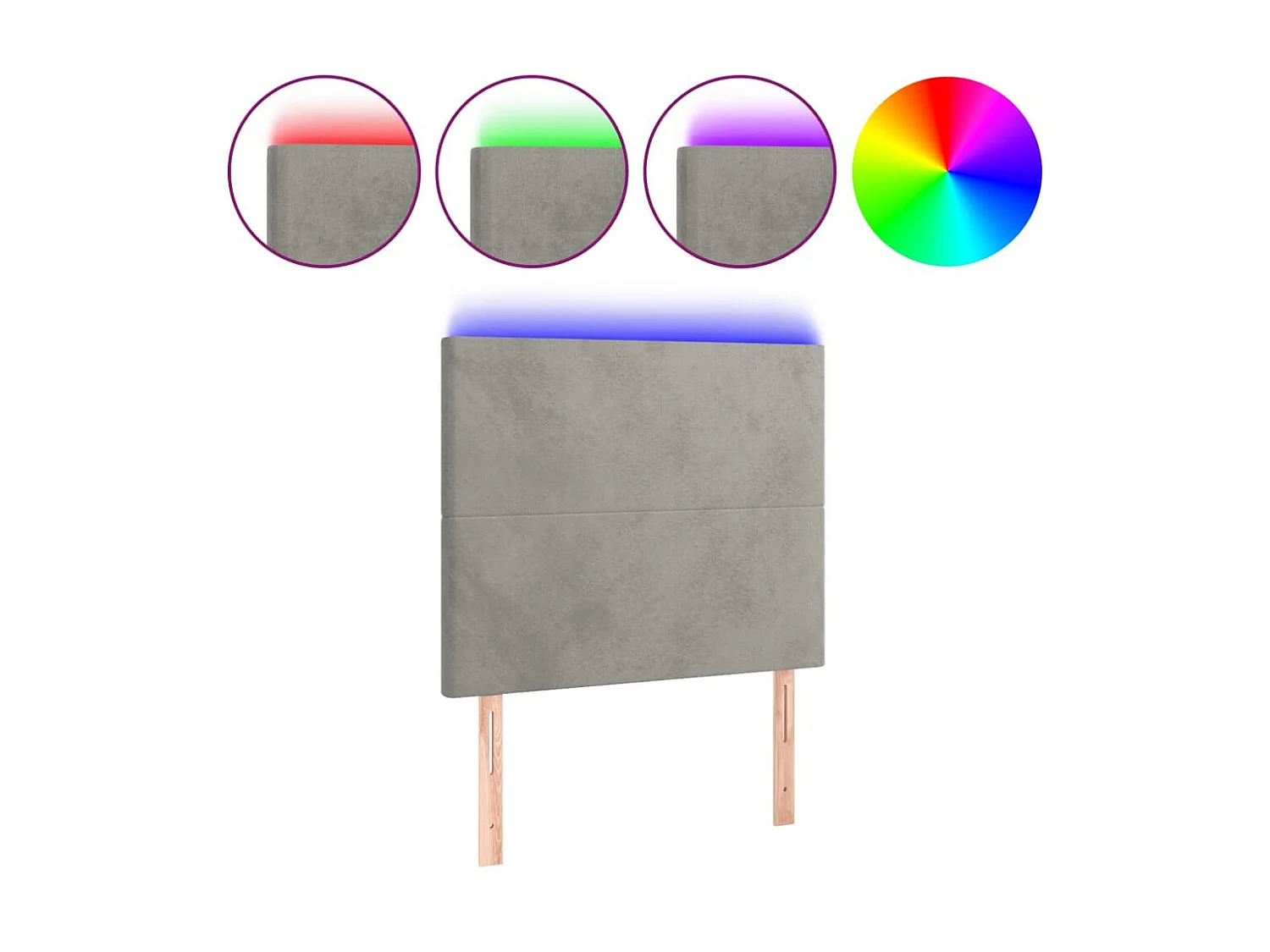 Tête de lit à LED Gris clair 100x5x118/128 cm Velours