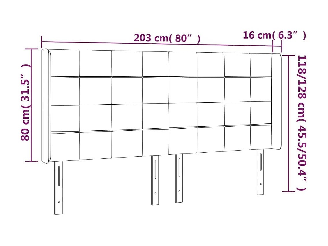 Hoofdbord met oren Taupe 203x16x118/128 cm Stof