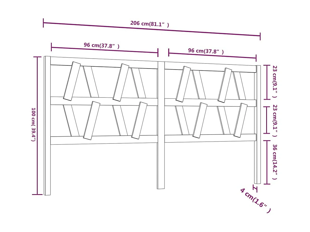 Tête de lit Gris 206x4x100 cm Bois massif de pin