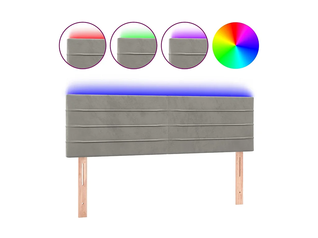Tête de lit à LED Gris clair 144x5x78/88 cm Velours