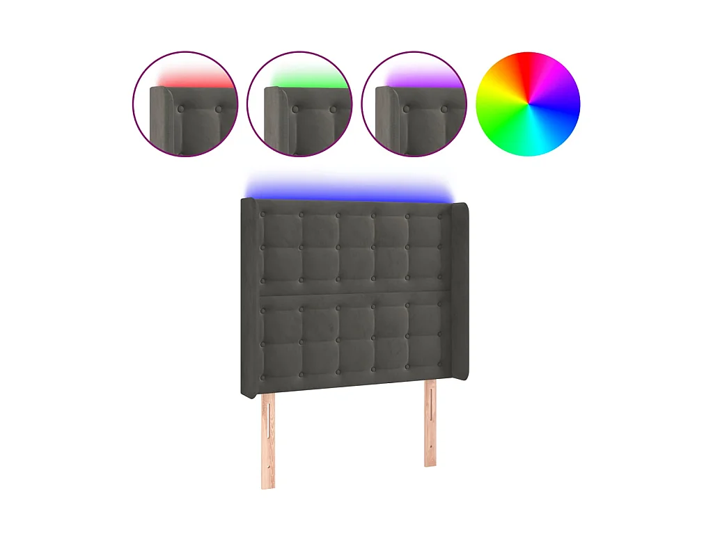 Tête de lit à LED Gris foncé 83x16x118/128 cm Velours
