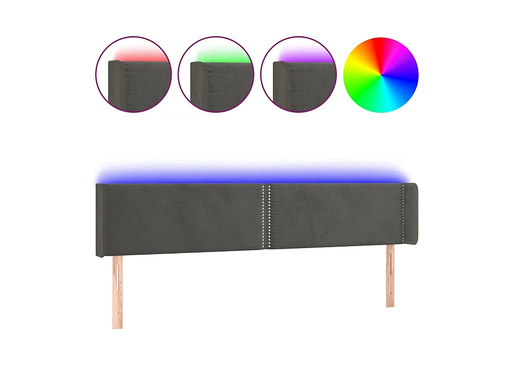 Tête de lit à LED Gris foncé 203x16x78/88 cm Velours