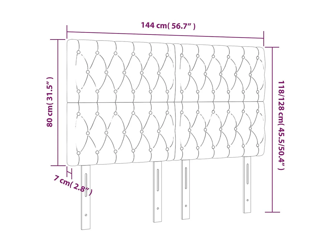 Tête de lit à LED Gris clair 144x7x118/128 cm Tissu