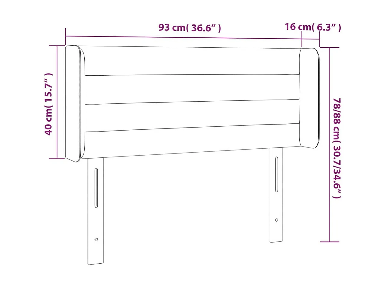 Testiera con orecchie Tessuto Testa di Moro 93x16x78/88 cm