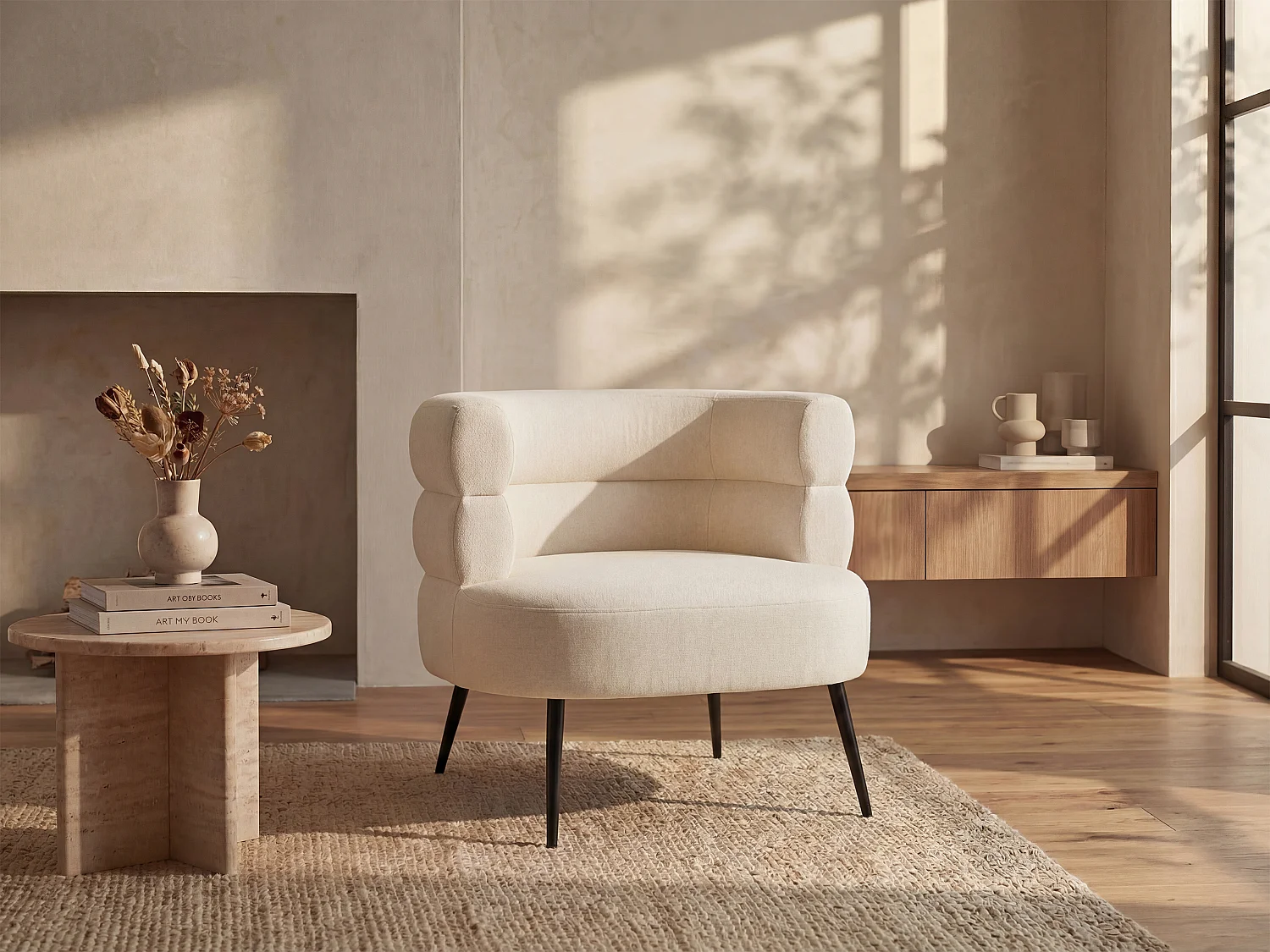 Fauteuil en tissu beige CAMEDO