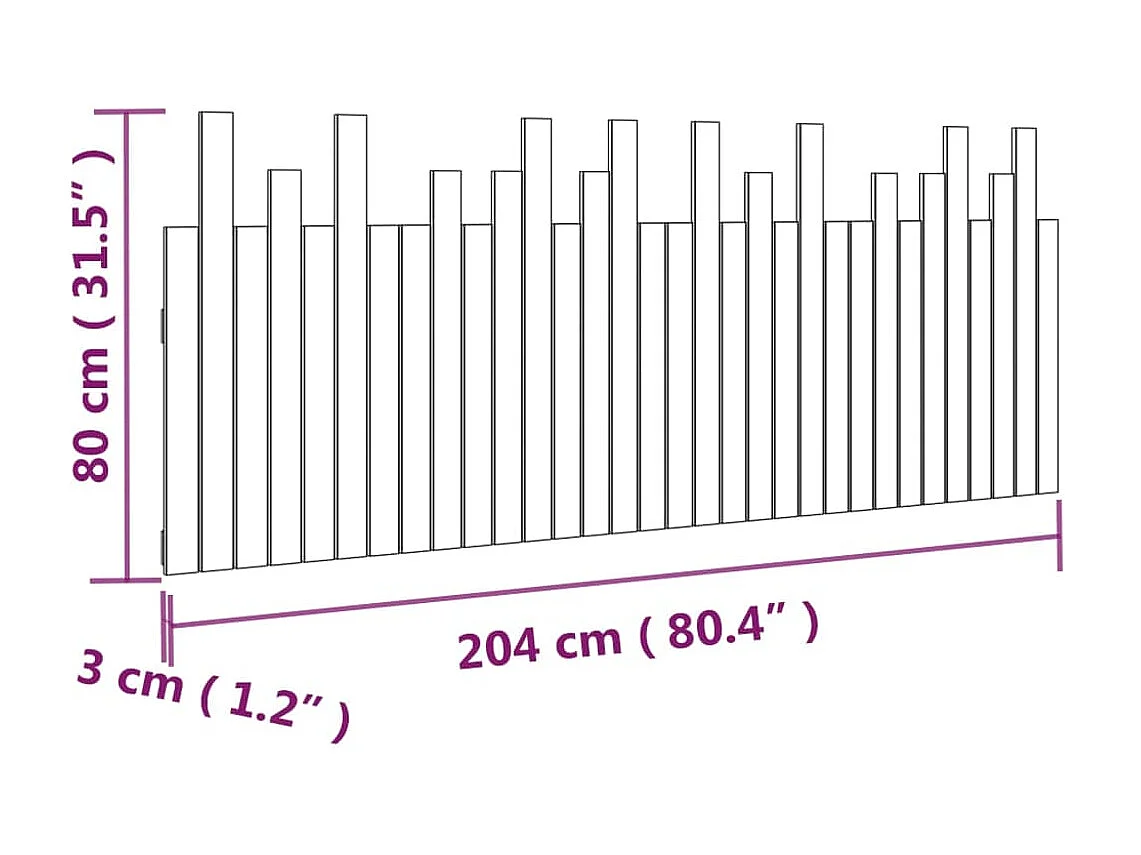 Wandkopfteil Weiß 204x3x80 cm Massives Kiefernholz