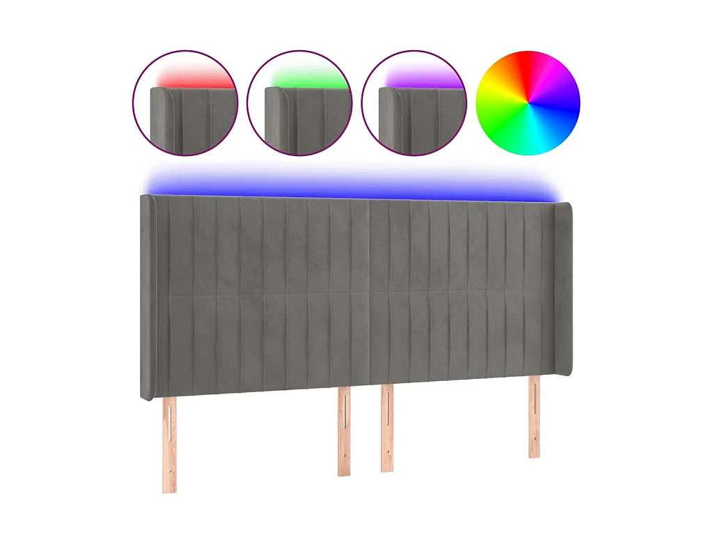 Tête de lit à LED Gris clair 203x16x118/128 cm Velours