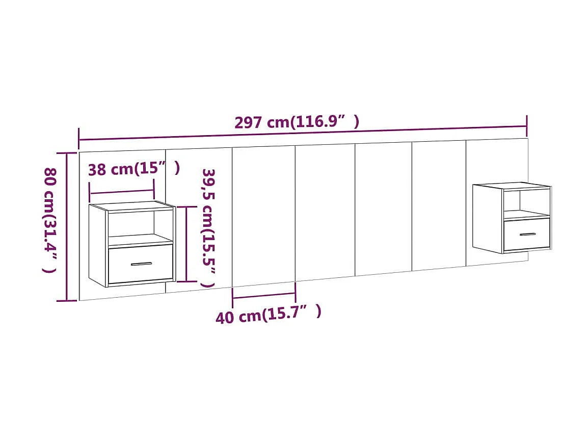 Tête de lit avec armoires sonoma gris Bois d'ingénierie