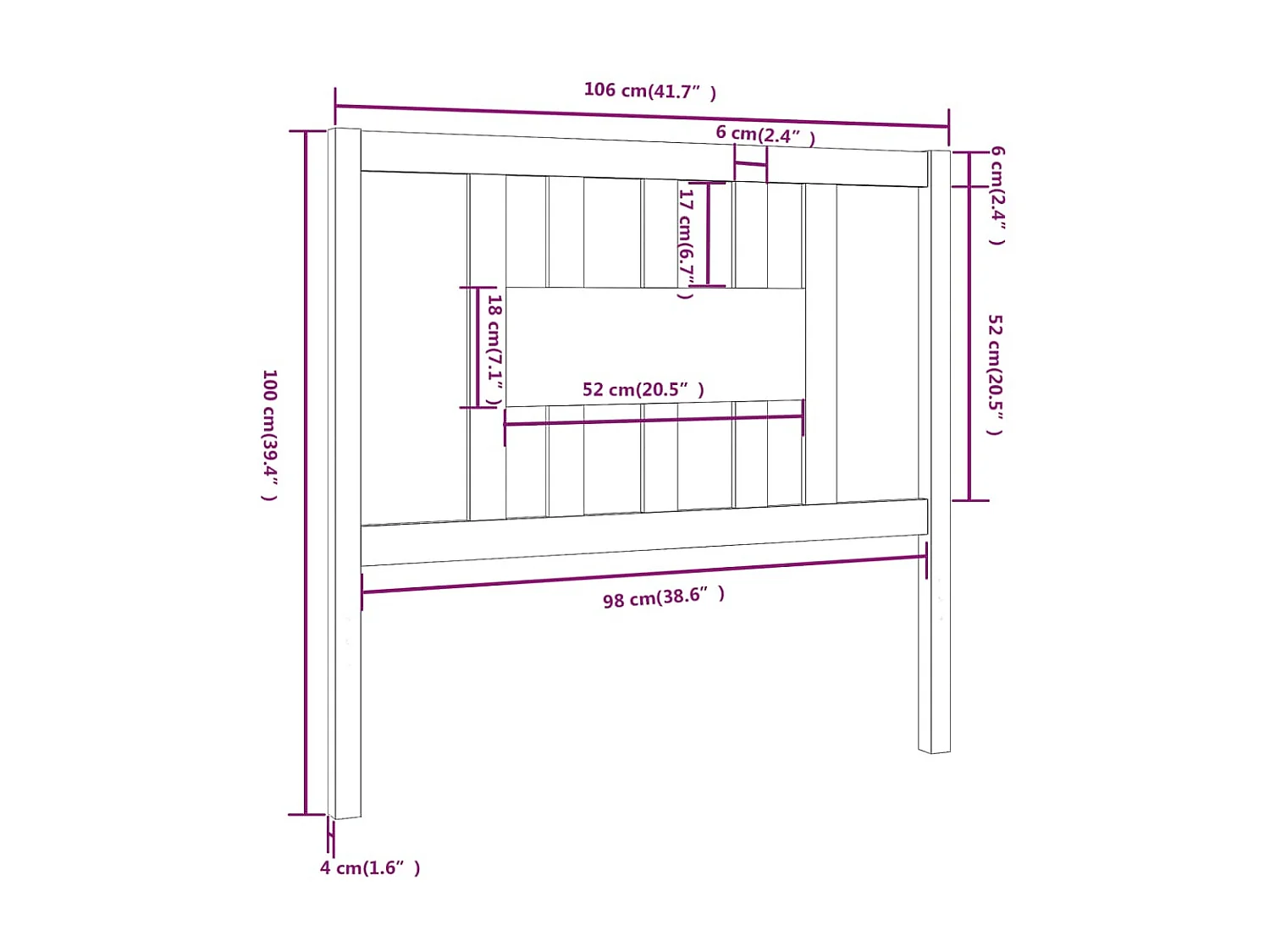 Hoofdbord Zwart 106x4x100 cm Massief grenenhout