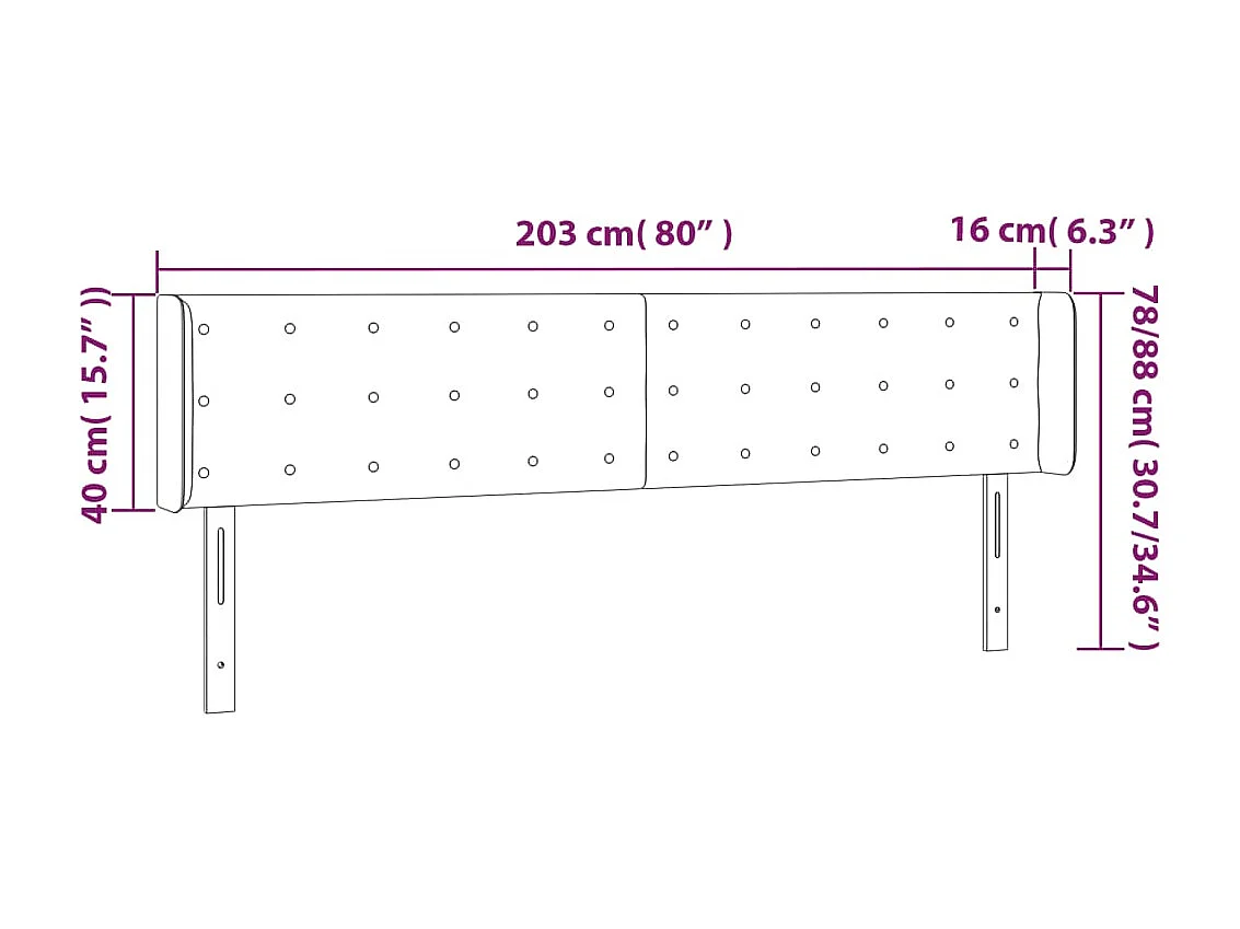 LED-Kopfteil Dunkelgrau 203x16x78/88 cm Samt