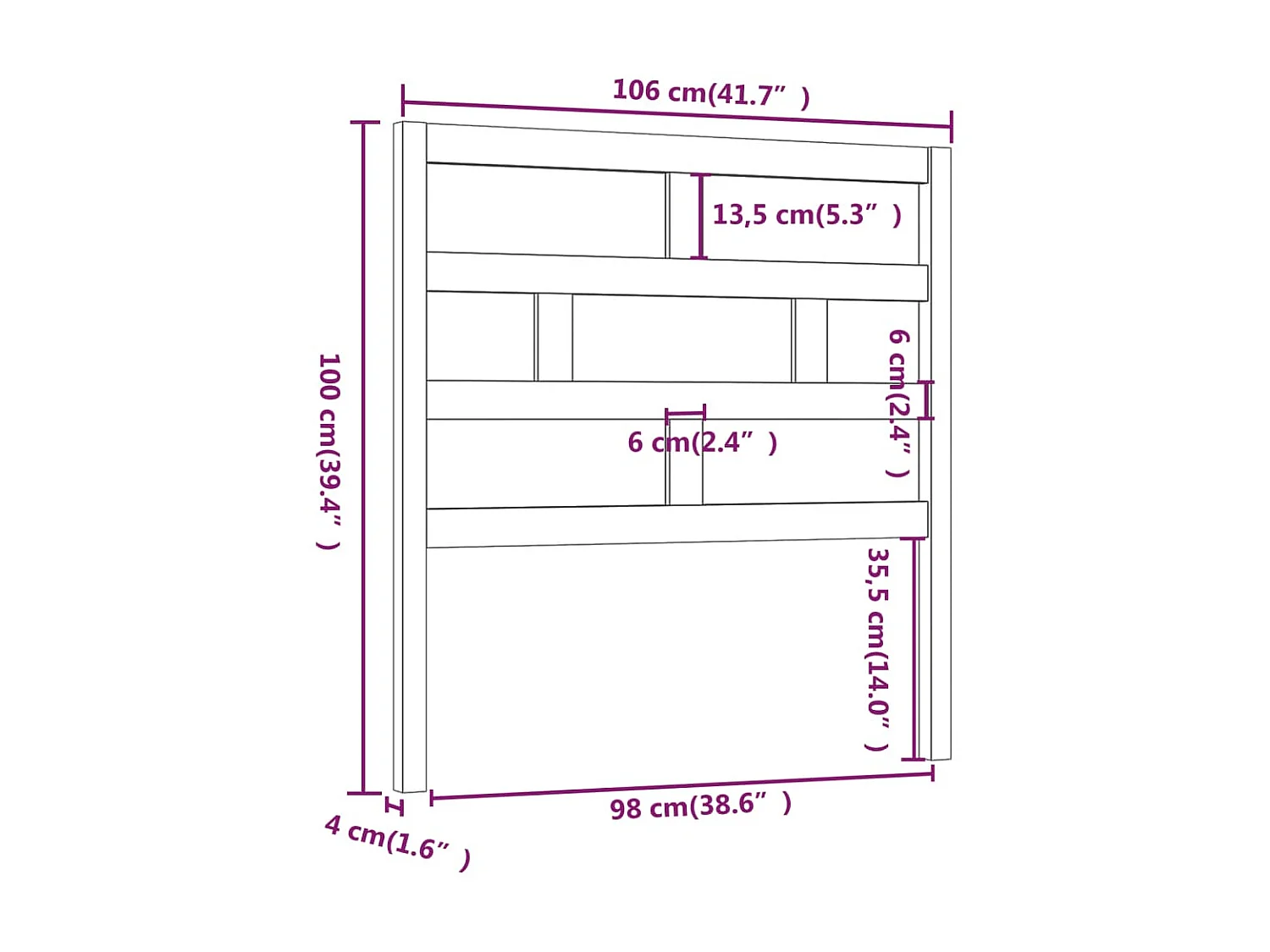 Tête de lit Noir 106x4x100 cm Bois massif de pin