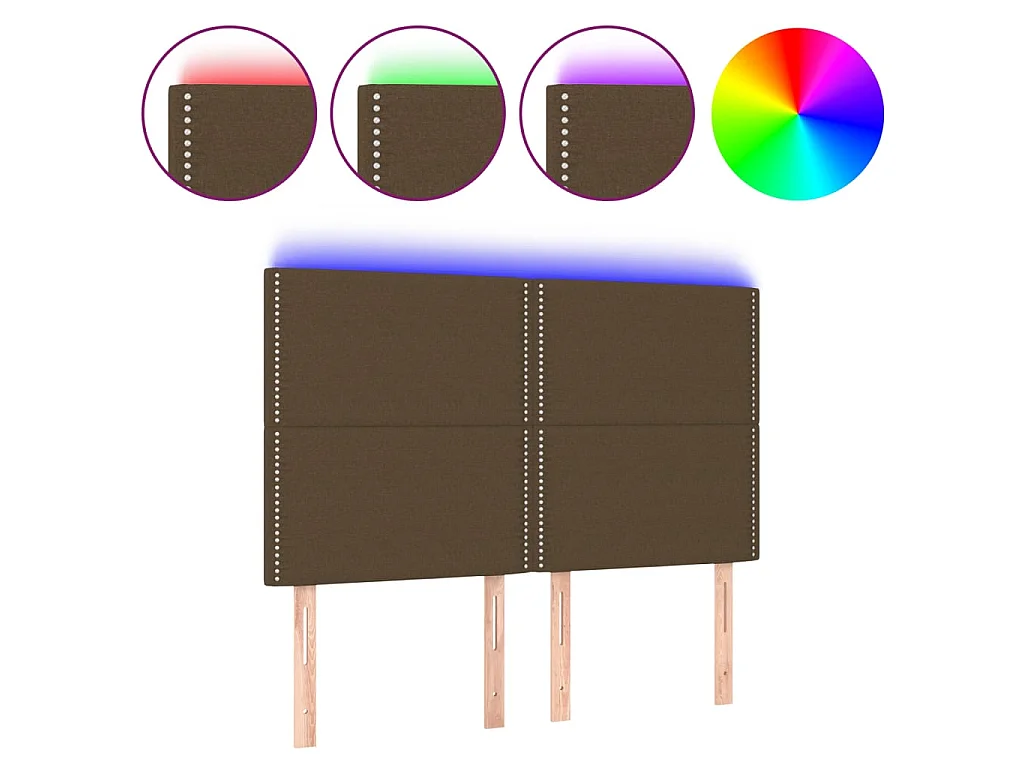 Tête de lit à LED Marron foncé 144x5x118/128 cm Tissu