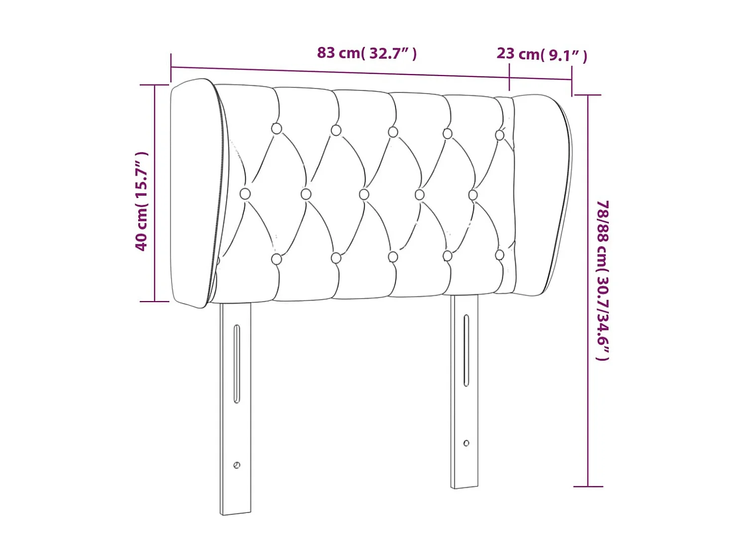 Tête de lit avec oreilles Gris foncé 83x23x78/88 cm Tissu