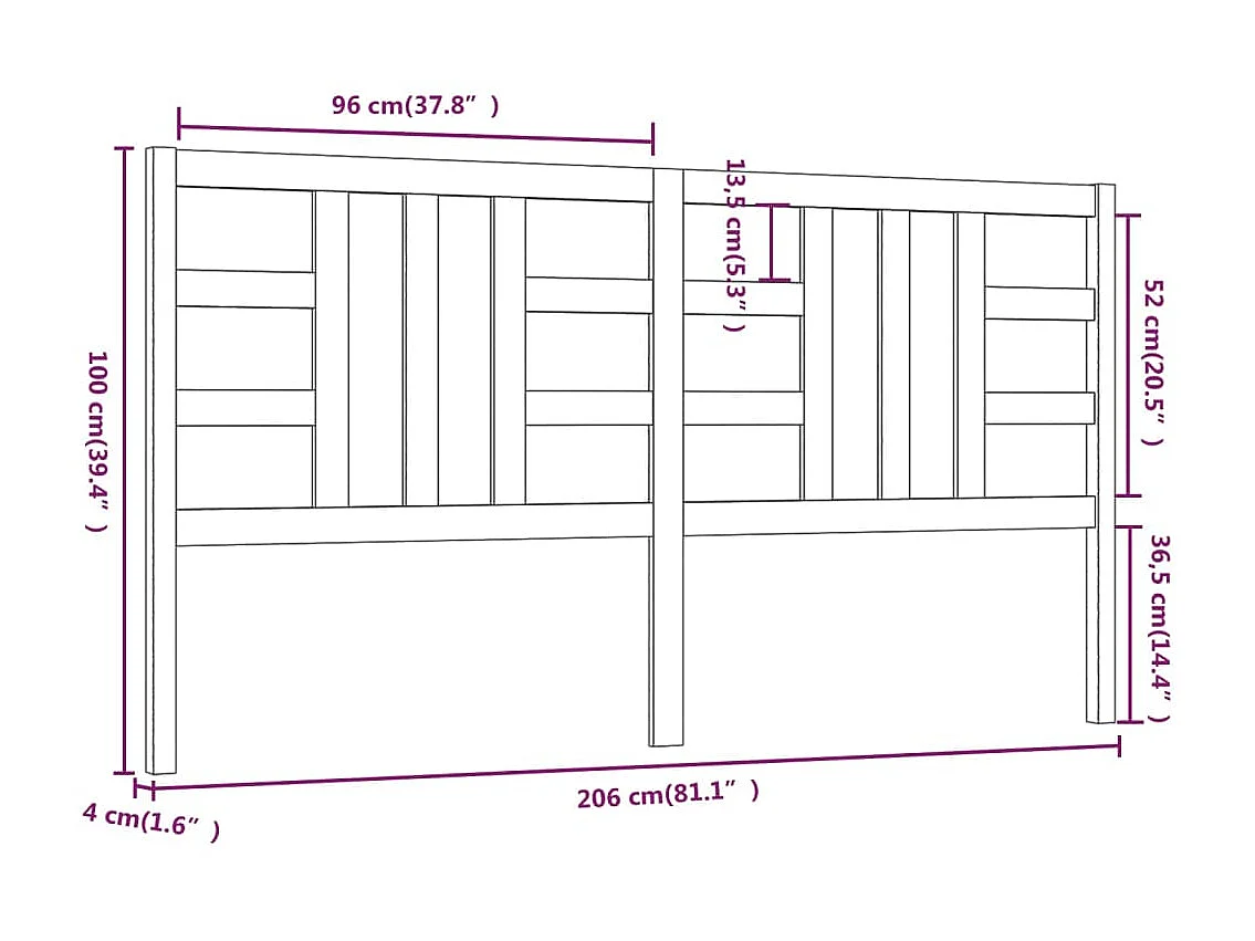 Cabeceira castanho mel 206x4x100 cm Madeira maciça de pinho