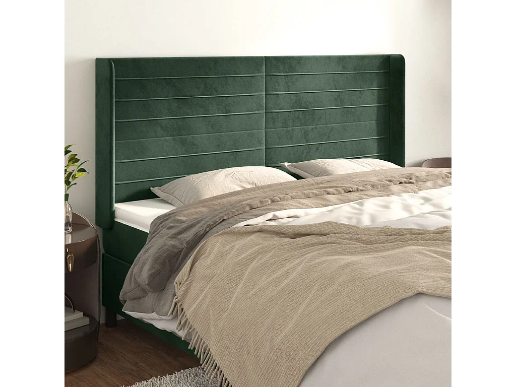Tête de lit avec oreilles Vert foncé 163x16x118/128 cm Velours