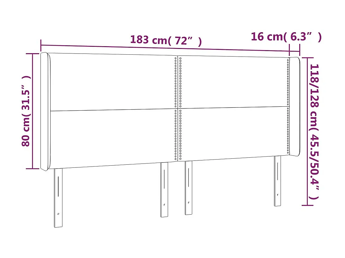 Cabeceira LED preta 183x16x118/128 cm Couro sintético