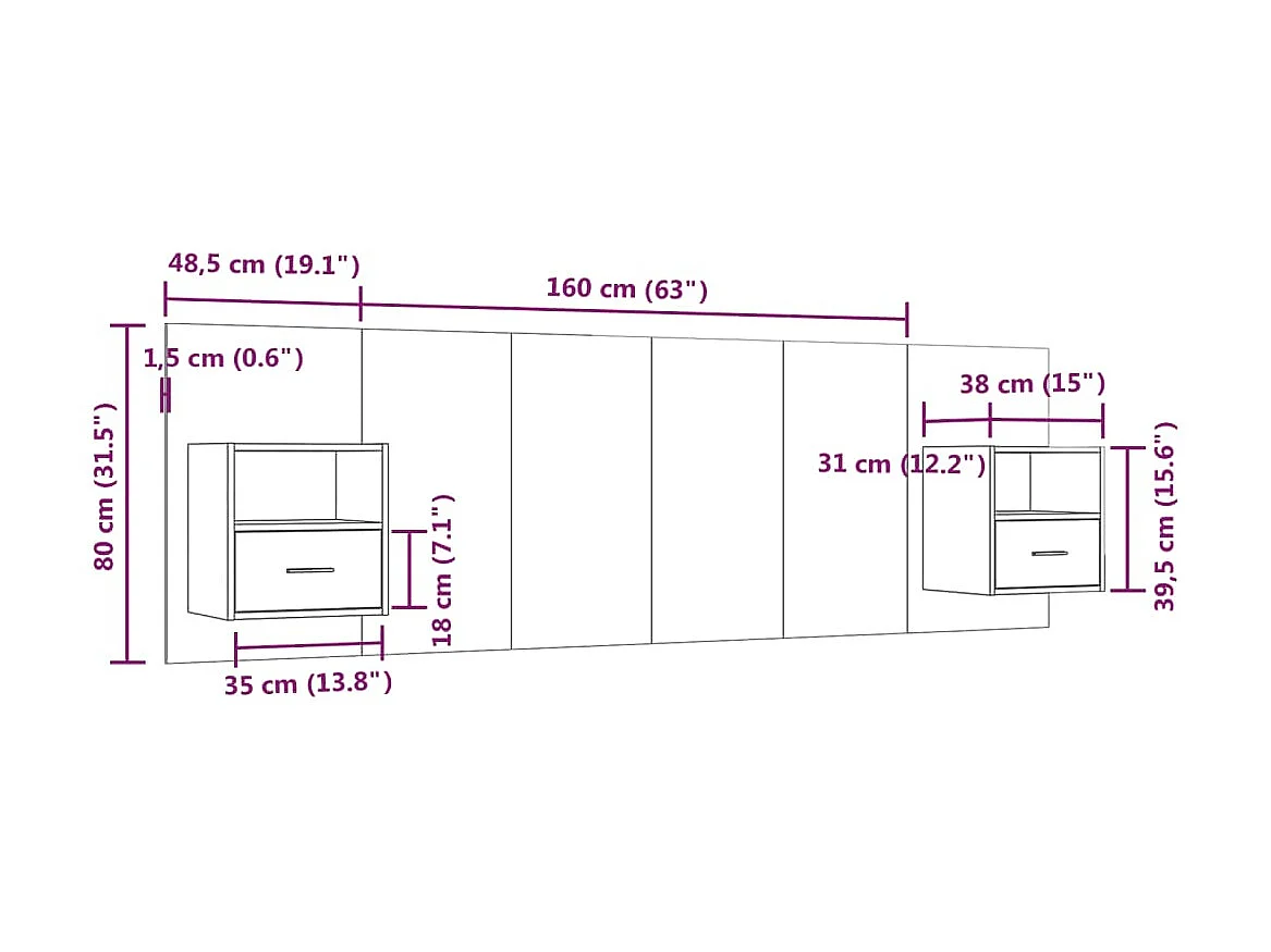 Testiera con armadietti Rovere Sonoma Multistrato