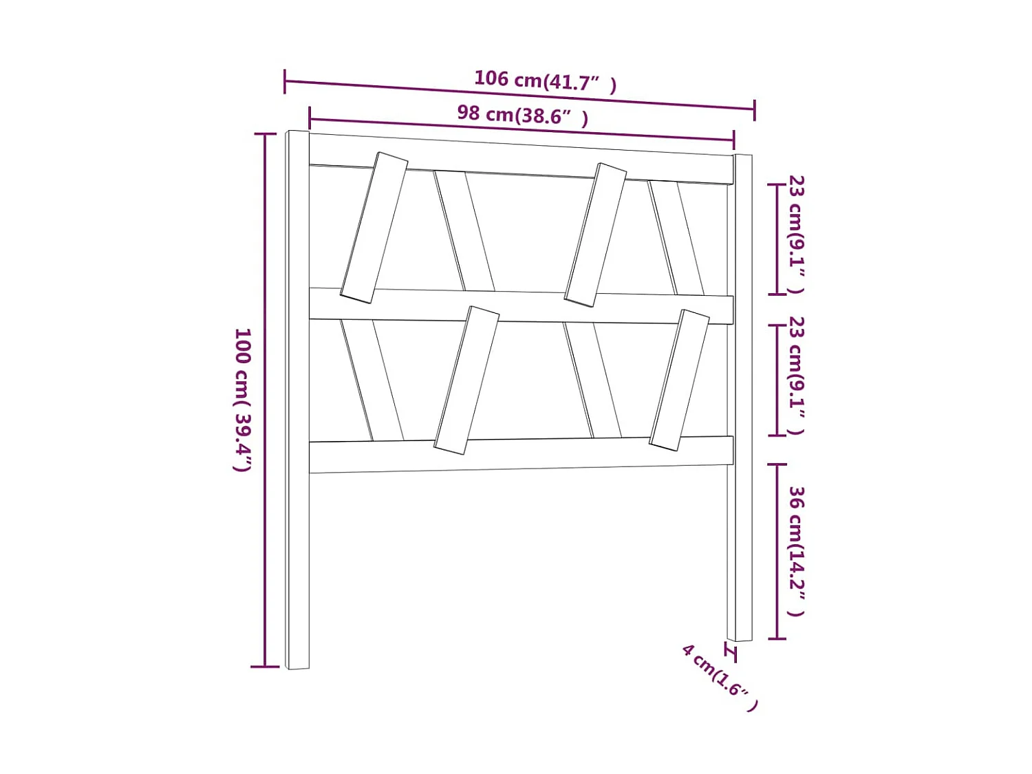 Tête de lit Noir 106x4x100 cm Bois massif de pin
