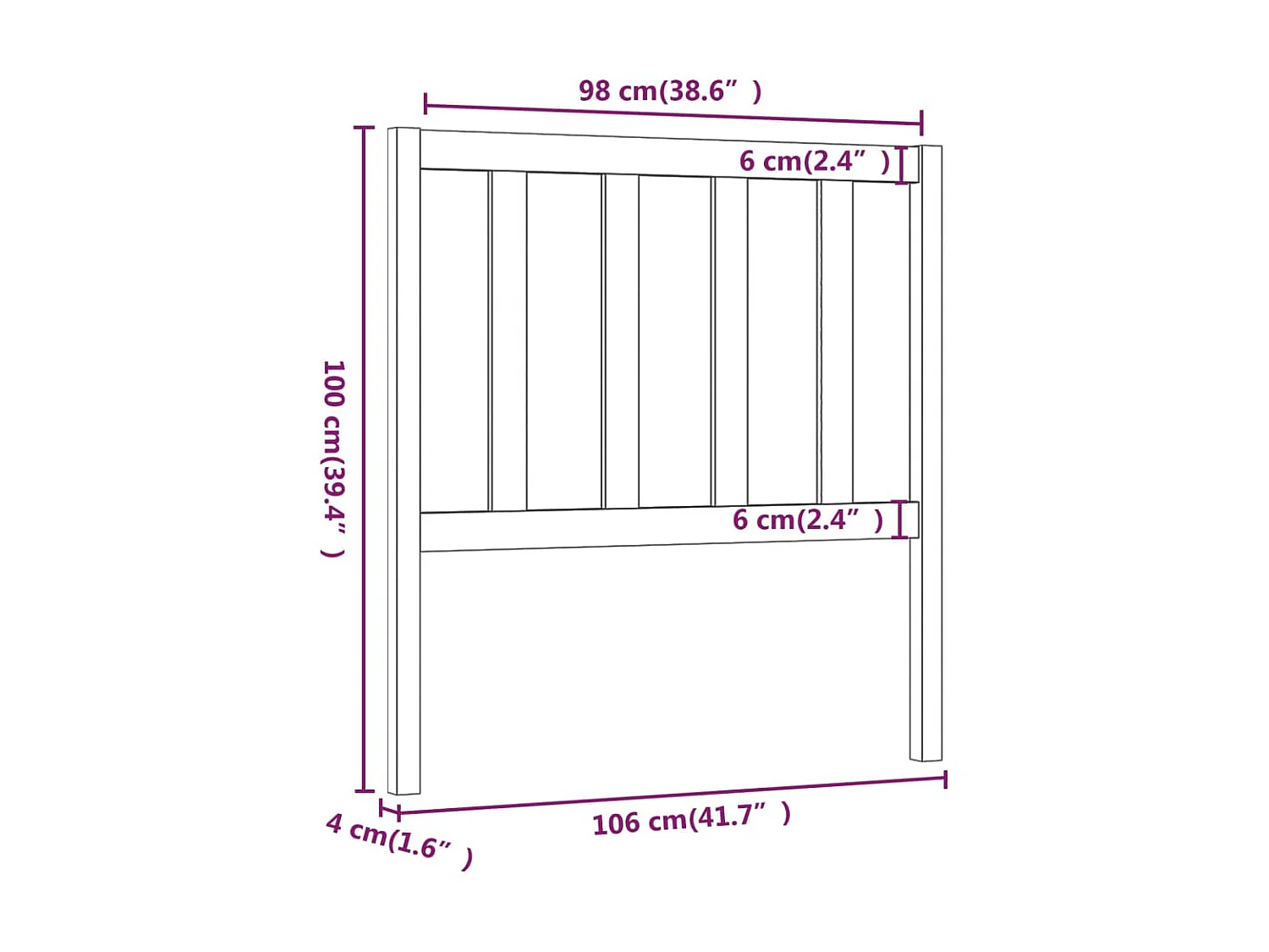 Cabeceira Cinza 106x4x100 cm Madeira maciça de pinho
