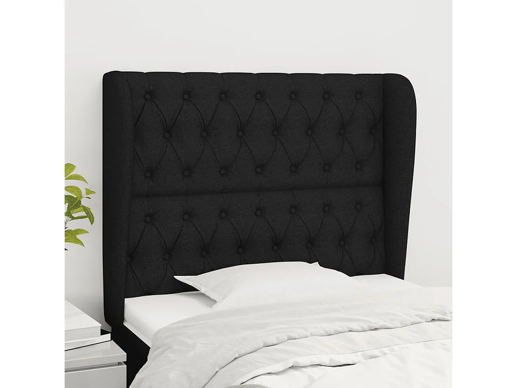 Tête de lit avec oreilles Noir 103x23x118/128 cm Tissu