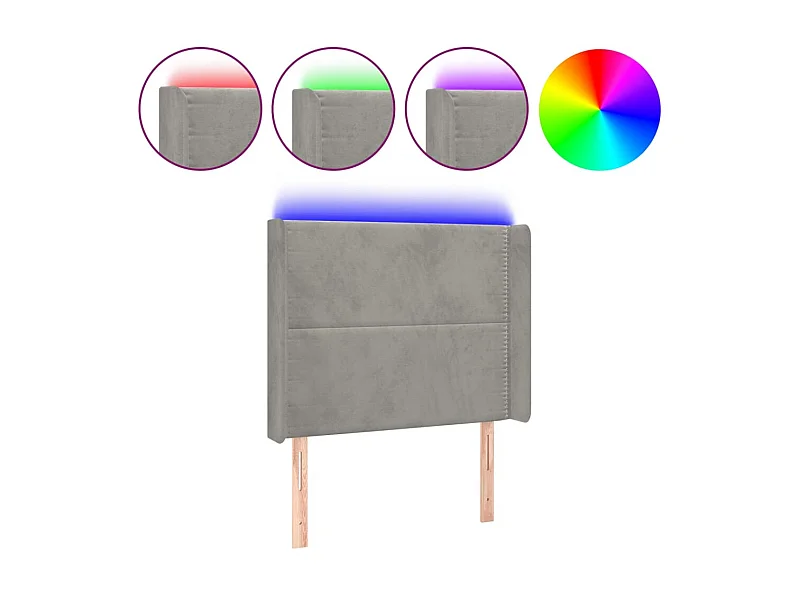 Cabecero LED gris claro 103x16x118/128 cm Terciopelo