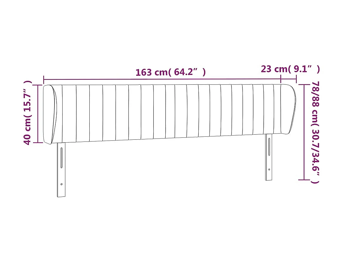 Tête de lit avec oreilles Bleu foncé 163x23x78/88 cm Velours