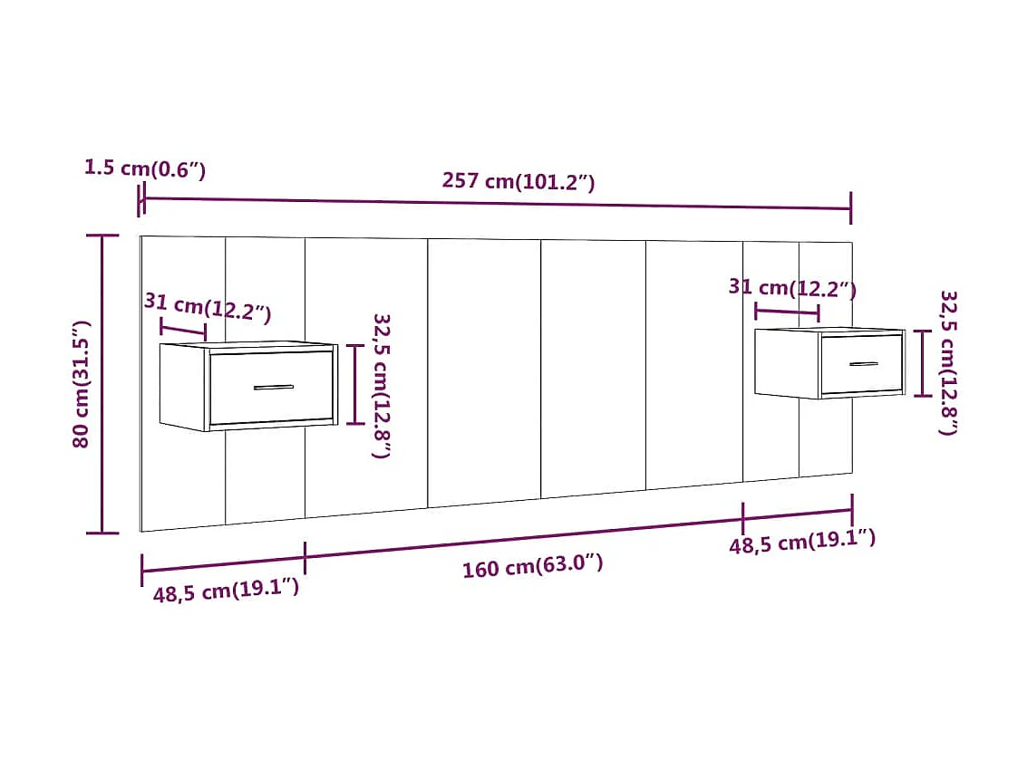 Testiera con armadietti Rovere Sonoma Multistrato