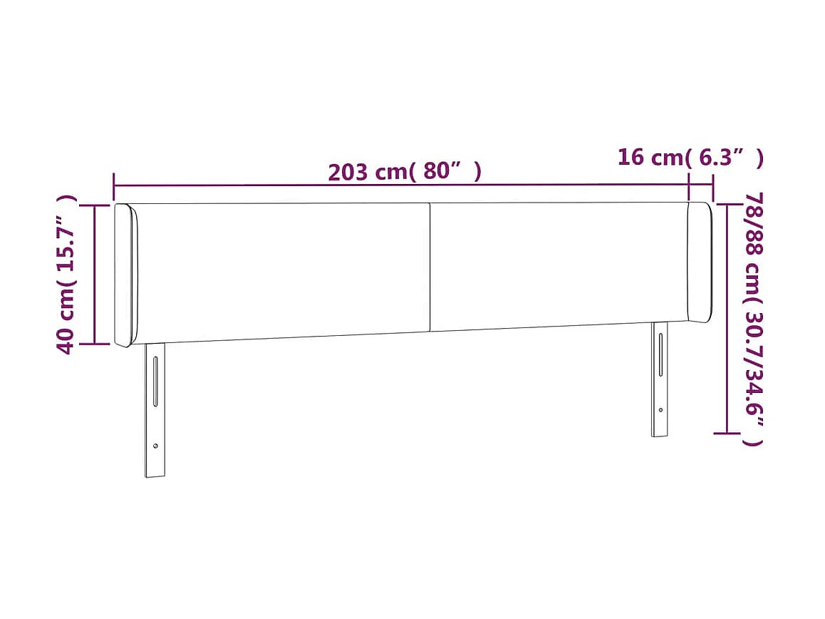 Tête de lit avec oreilles Bleu 203x16x78/88 cm Tissu