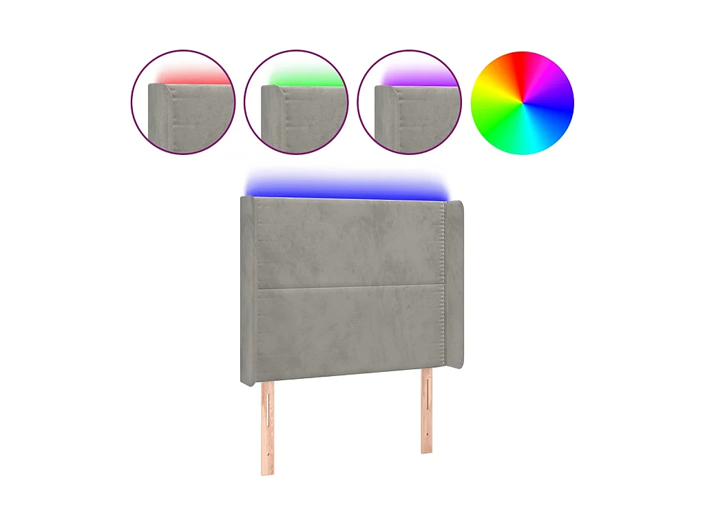 Tête de lit à LED Gris clair 93x16x118/128 cm Velours