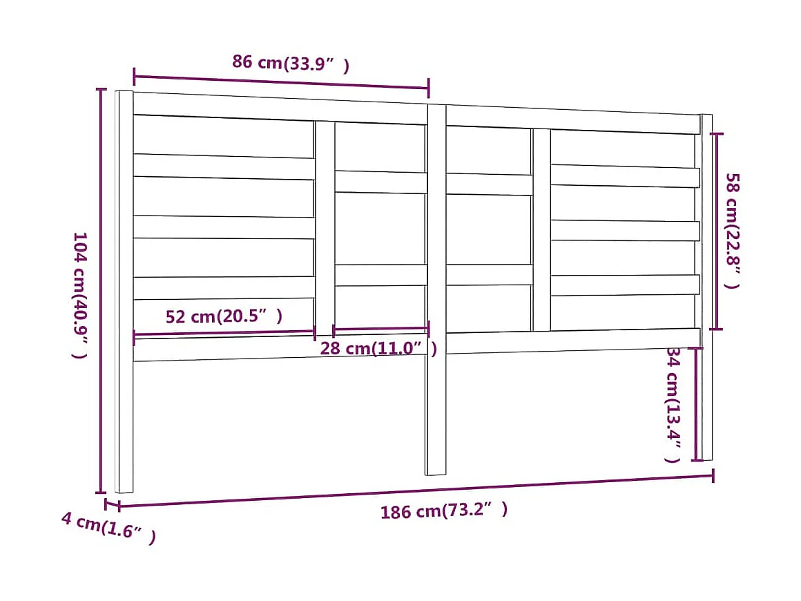 Tête de lit Gris 186x4x104 cm Bois massif de pin