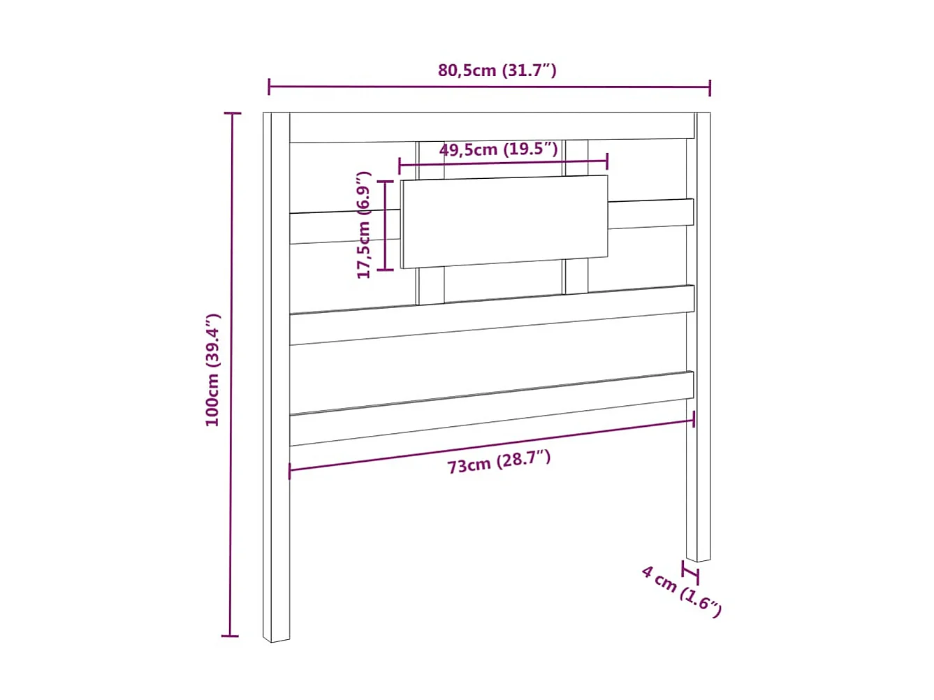 Kopfteil Schwarz 80,5x4x100 cm Massives Kiefernholz