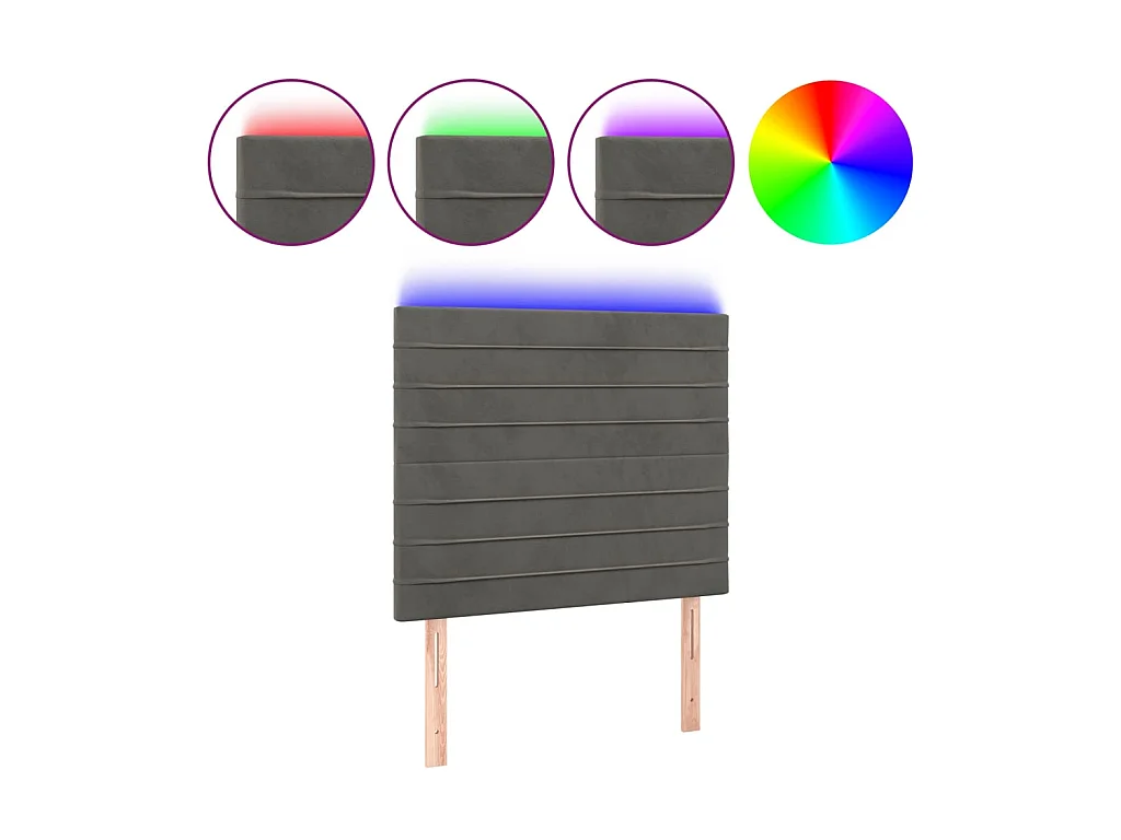 Tête de lit à LED Gris foncé 100x5x118/128 cm Velours