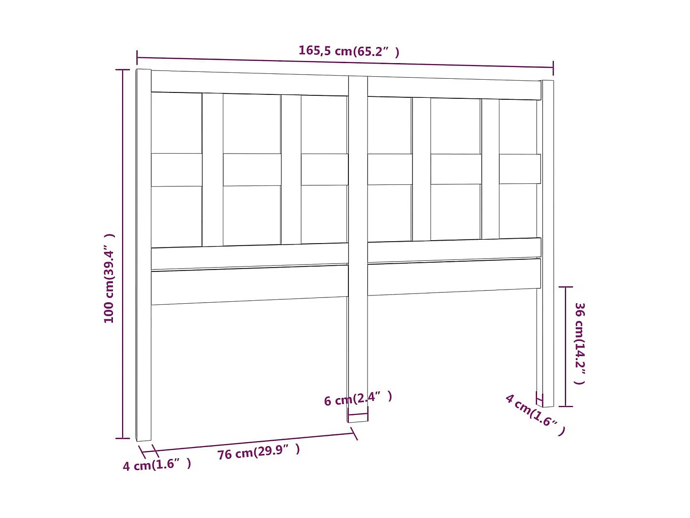 Hoofdbord 165,5x4x100 cm Massief grenenhout