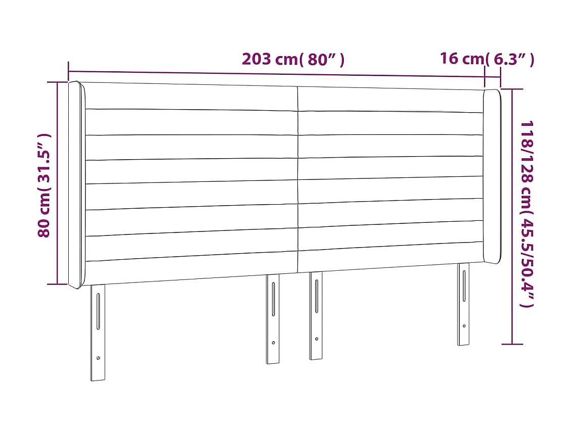 Tête de lit à LED Gris foncé 203x16x118/128 cm Velours