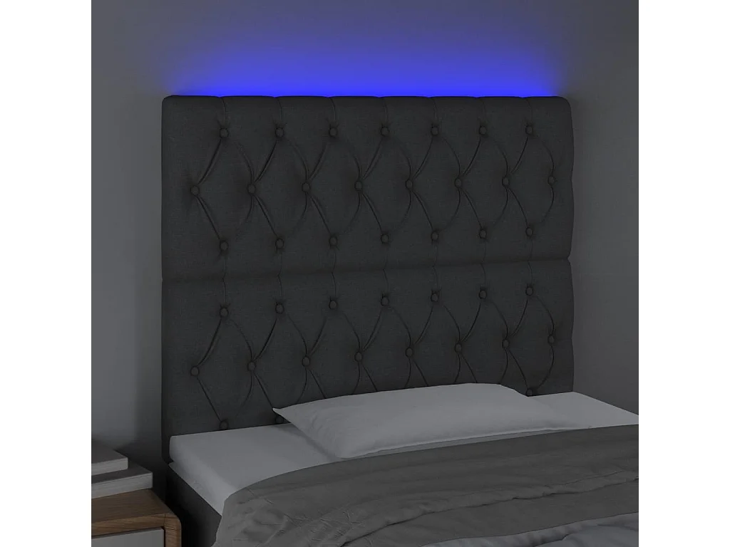 Cabeceira LED Cinza escuro 100x7x118/128 cm Tecido