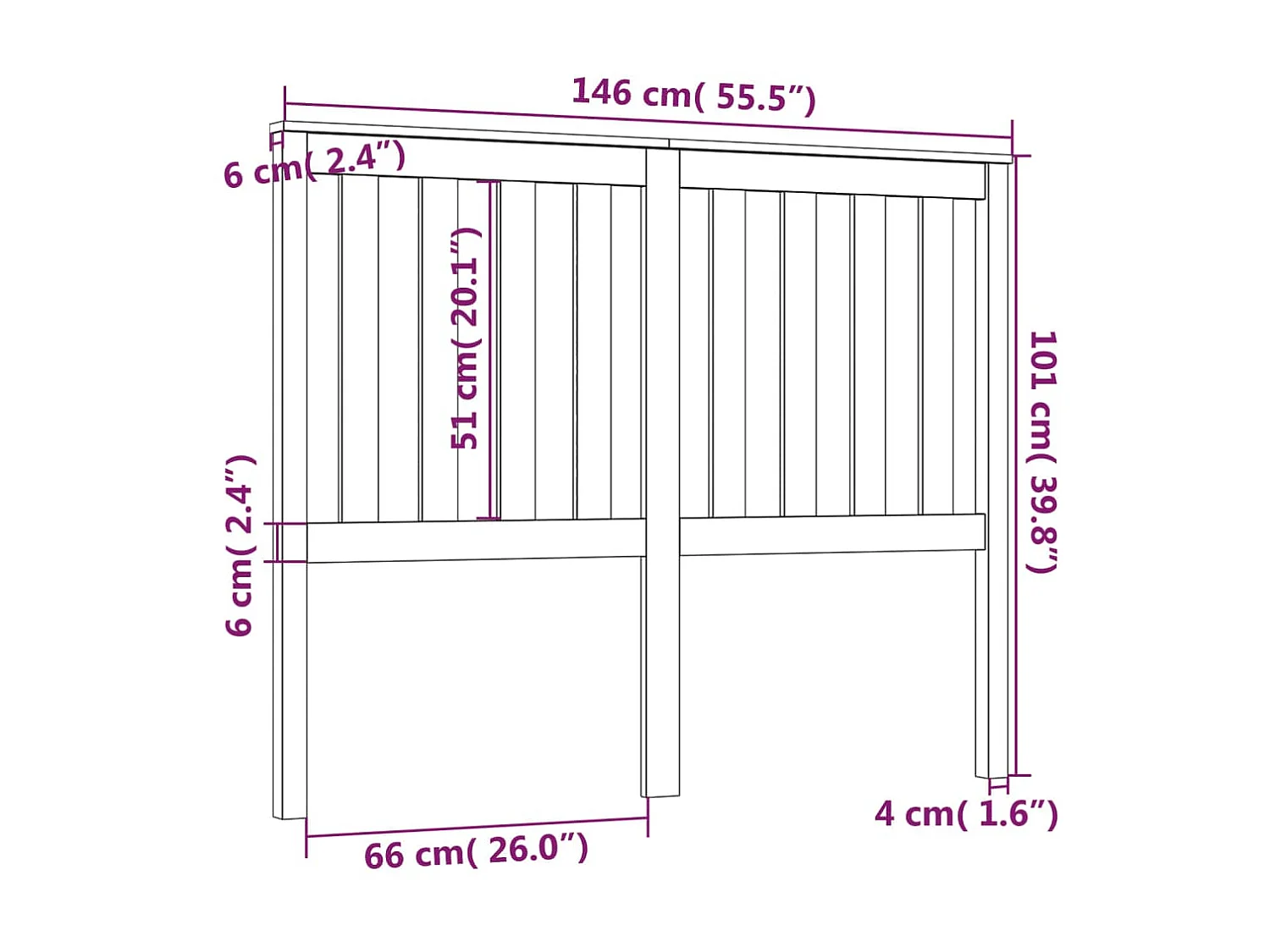 Kopfteil Schwarz 146x6x101 cm Massives Kiefernholz