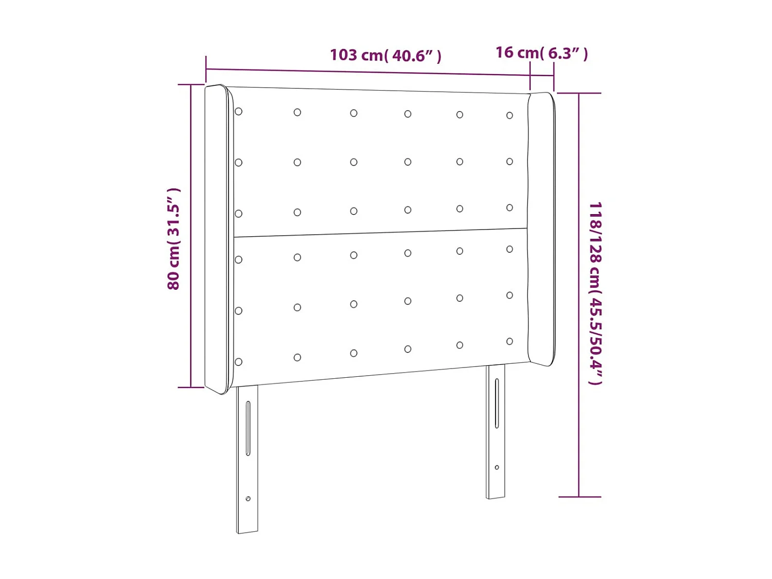 Tête de lit avec oreilles Gris foncé 103x16x118/128 cm Tissu